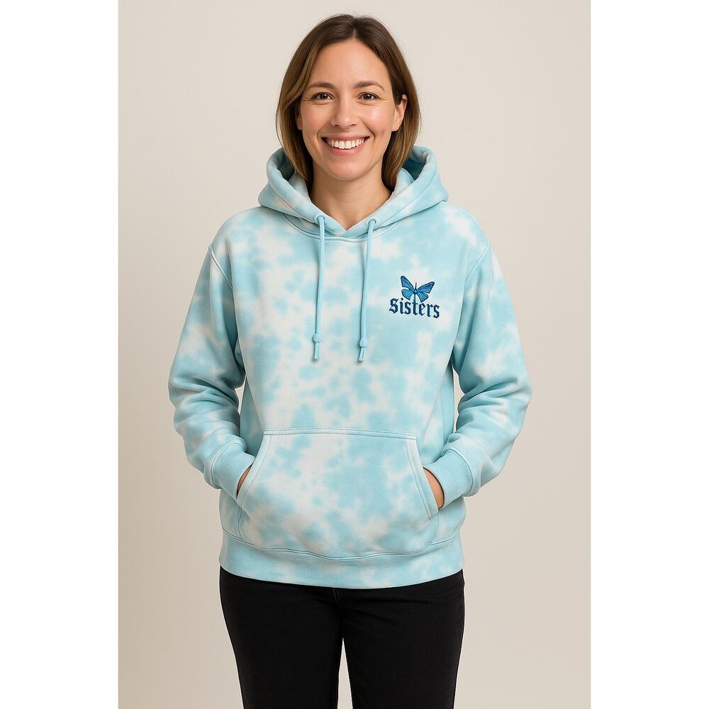 Sisters Blue Butterfly Tie-Dye Hoodie Sweatshirt Size M